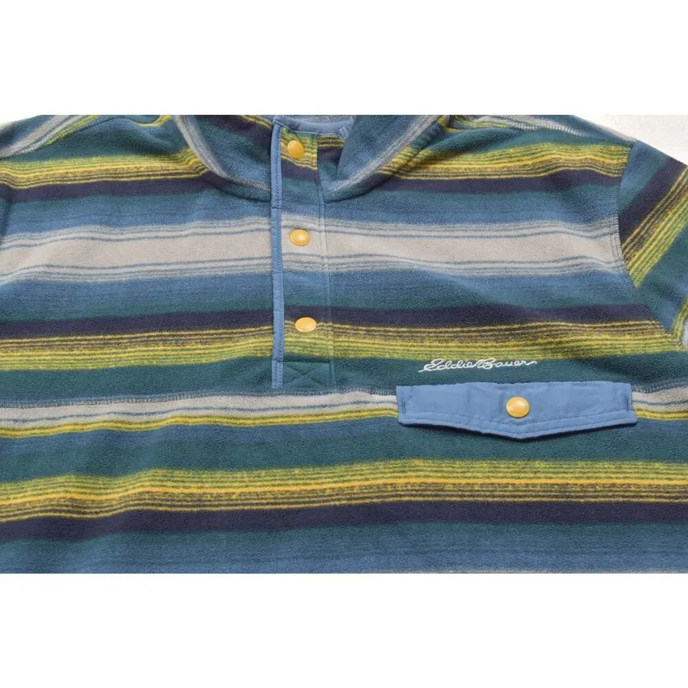 Eddie Bauer Men XL Blue Striped Fleece Snap-T Pullover Sweater Horizontal Stripe - Picture 5 of 8